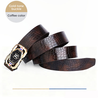 🐊Leather belt for men with elegant crocodile leather pattern, with automatic buckle and made of cowhide.