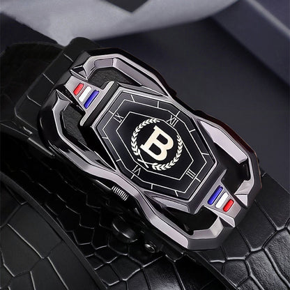 🐊Leather belt for men with elegant crocodile leather pattern, with automatic buckle and made of cowhide.