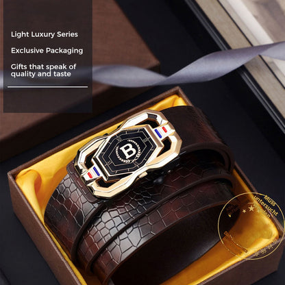 🐊Leather belt for men with elegant crocodile leather pattern, with automatic buckle and made of cowhide.