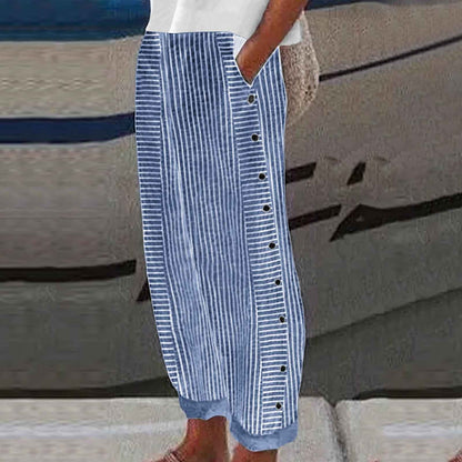 👖 50% OFF NOW! 🌿 Fashion Loose Blue Striped Pants – Practical Side Pockets, Slimming Fit & Perfect for Spring Days 🌸