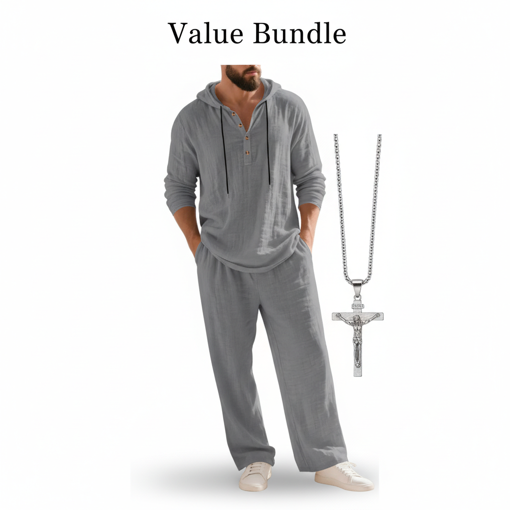 👕 60% OFF! 👖Men's Hooded Casual Loose Top & Pants 2-Piece Set🍂