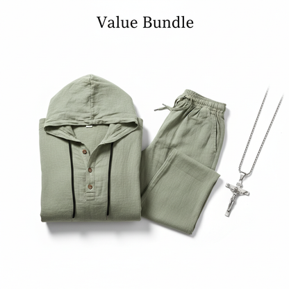 👕 60% OFF! 👖Men's Hooded Casual Loose Top & Pants 2-Piece Set🍂