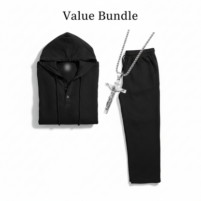 👕 60% OFF! 👖Men's Hooded Casual Loose Top & Pants 2-Piece Set🍂