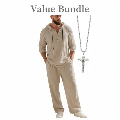 👕 60% OFF! 👖Men's Hooded Casual Loose Top & Pants 2-Piece Set🍂