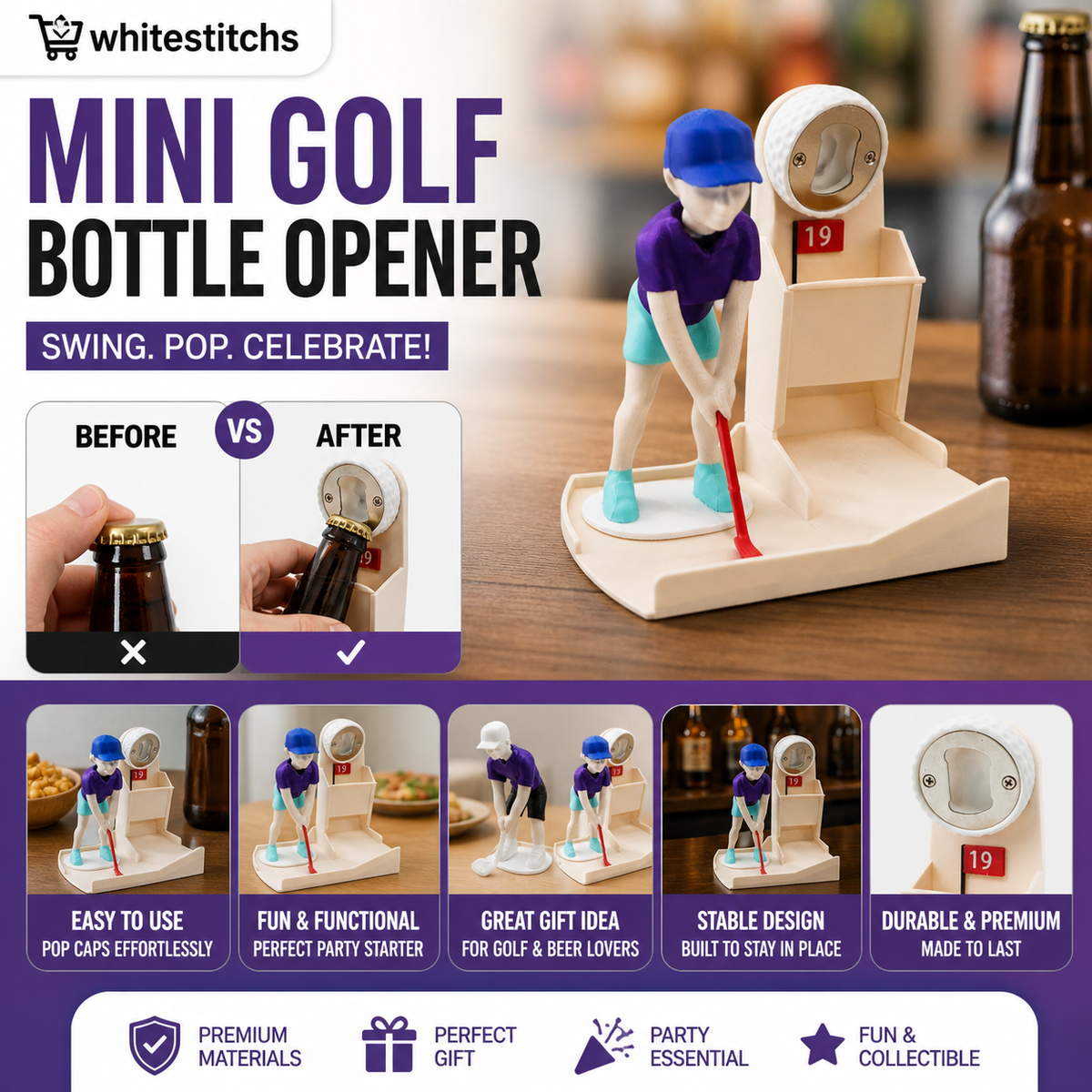 ⛳ 50% OFF NOW! 🍺 Mini Golf Novelty Bottle Opener – Fun design, sturdy metal & lightweight – Perfect for parties, gifts & golf lovers ✨