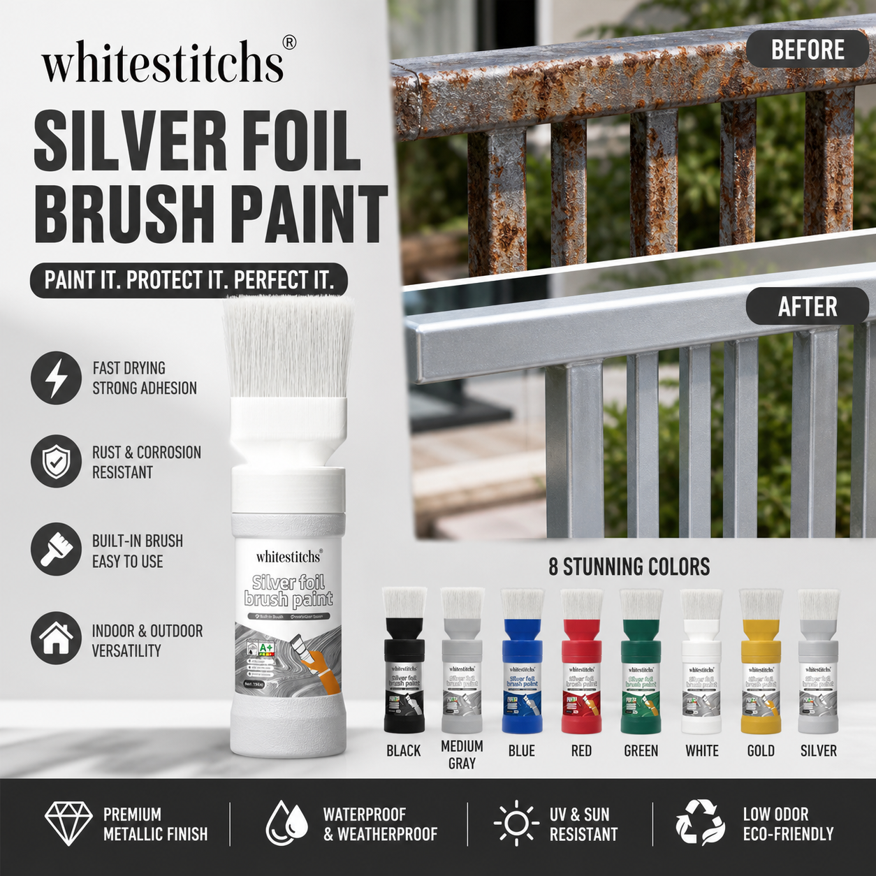 ⏰ LIMITED TIME 50% OFF! 🔥✨Water-Based Metallic Silver Paint with Built-in Brush