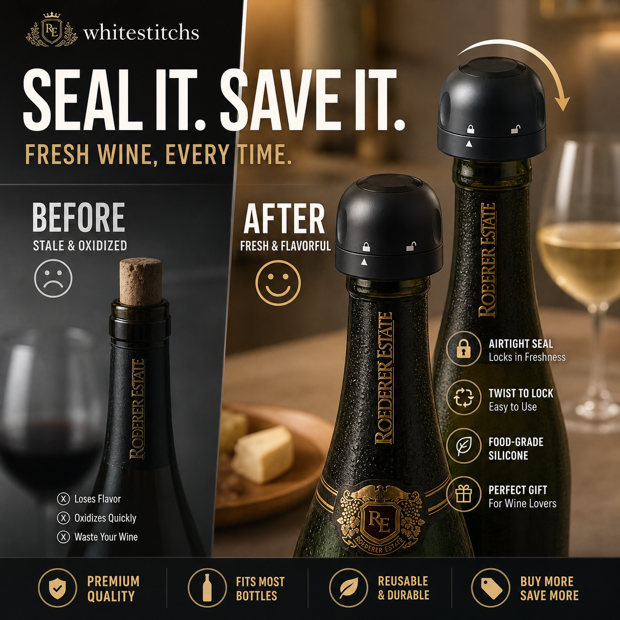 🍾 Twist-Lock Wine and Champagne Bottle Stoppers