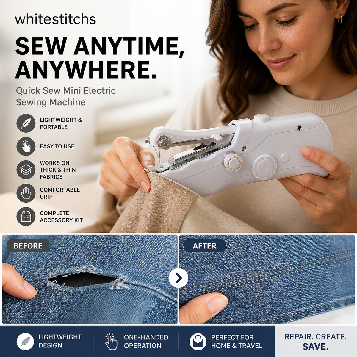 🔥HOT SALE 50% OFF🧵 Mini Electric Sewing Machine – Lightweight, Portable & Easy to Use! ✨