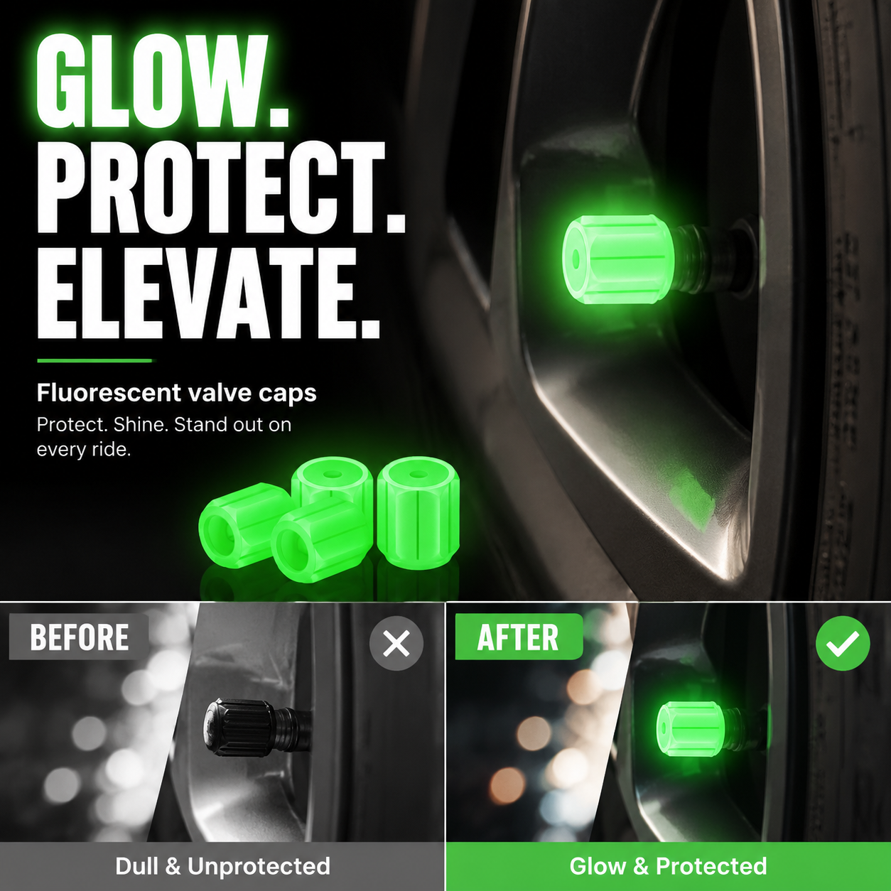 💥Glow-in-the-Dark Tire Valve Stems - Unique Auto Accessory