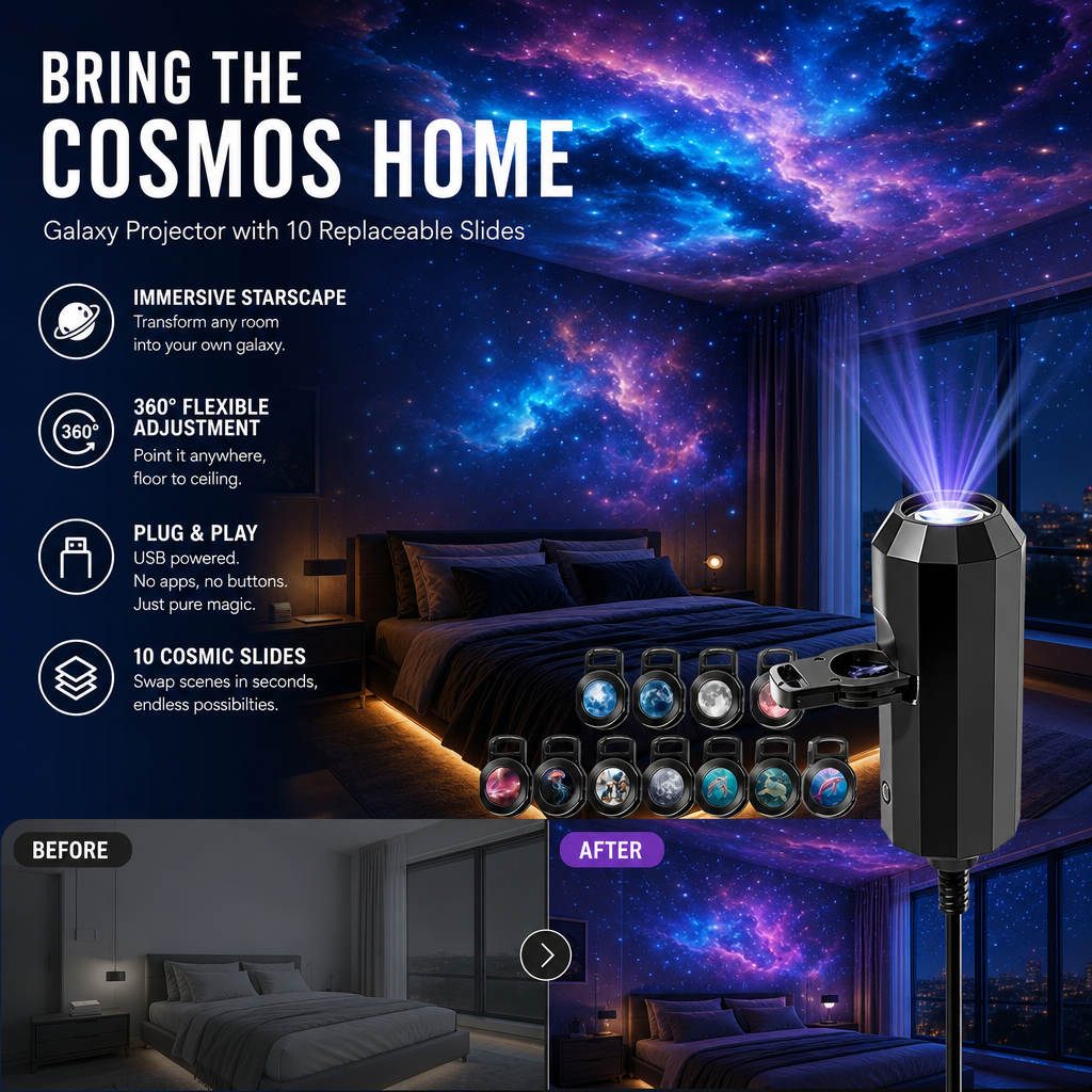 ✨Plug-and-Play HD Galaxy & Ocean Projector Night Light🥳50,000+ Happy Users