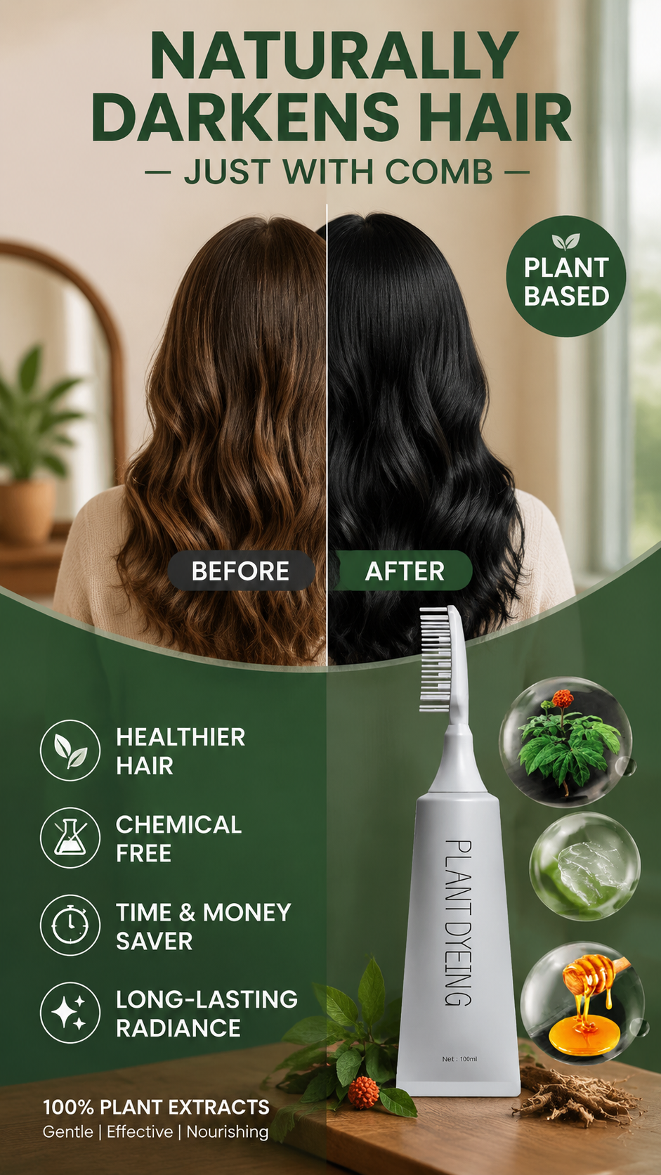 📢📢 50% OFF ⏰Plant-Based Comb Hair Dye