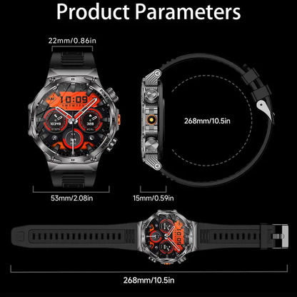 Men's military smartwatch,phone sync information, wireless call,flashlight/multiple exercise modes / fitnesstracker watch for Android and iPhone