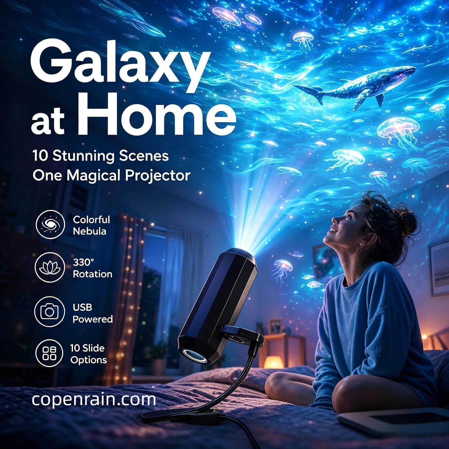 ✨Plug-and-Play HD Galaxy & Ocean Projector Night Light🥳50,000+ Happy Users