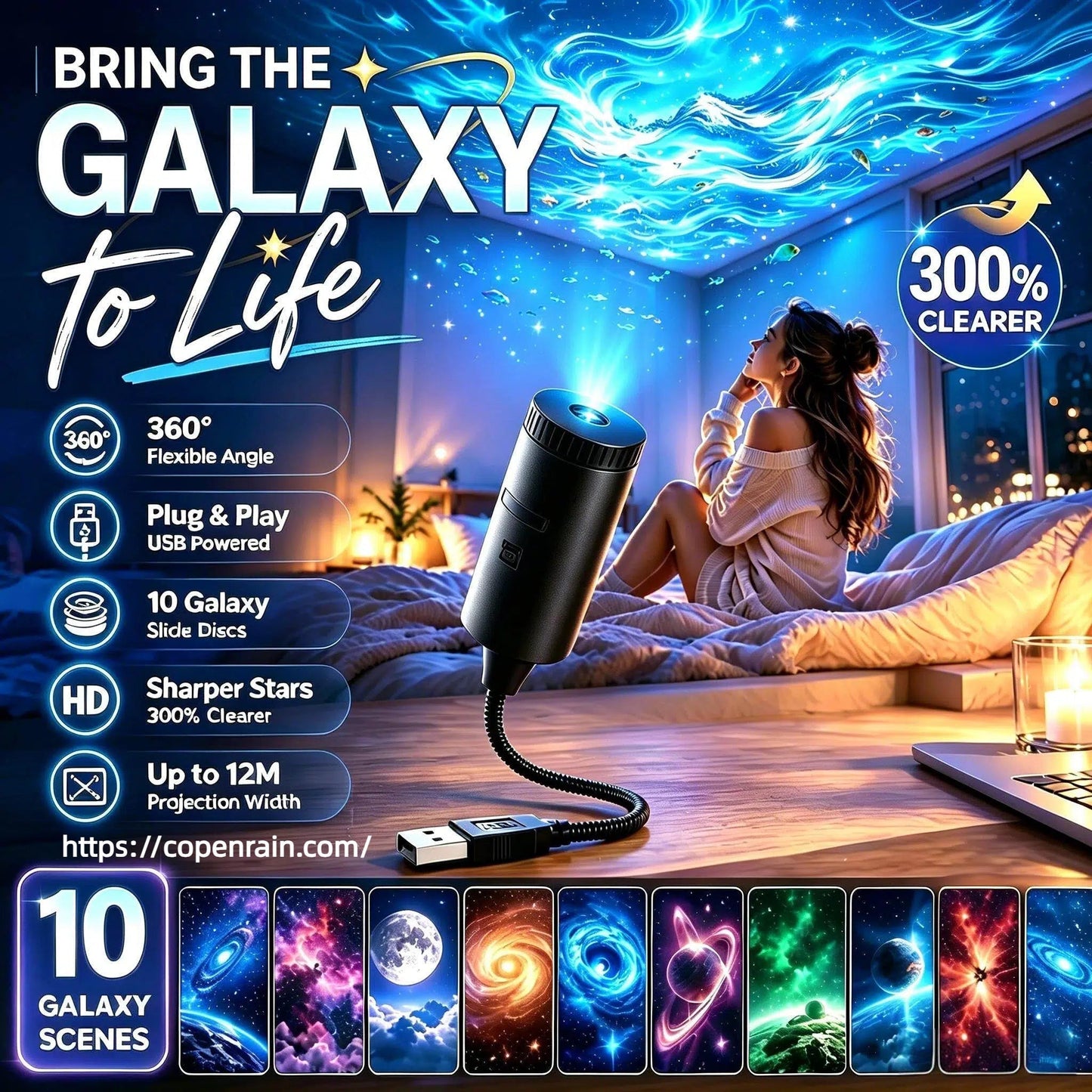 ✨Plug-and-Play HD Galaxy & Ocean Projector Night Light🥳50,000+ Happy Users