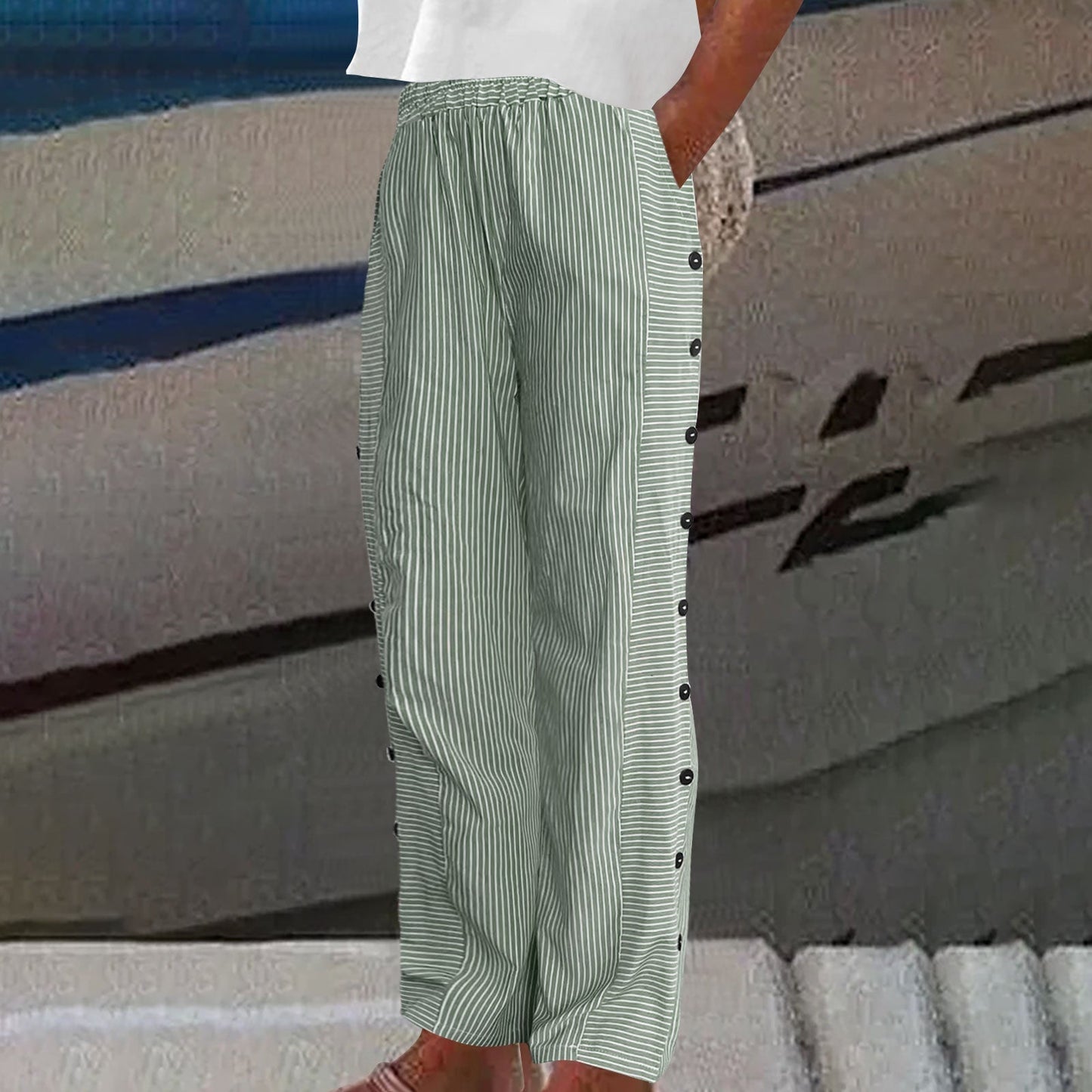 👖 50% OFF NOW! 🌿 Fashion Loose Blue Striped Pants – Practical Side Pockets, Slimming Fit & Perfect for Spring Days 🌸