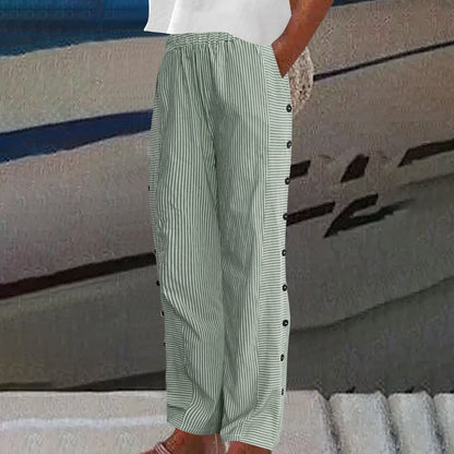 👖 50% OFF NOW! 🌿 Fashion Loose Blue Striped Pants – Practical Side Pockets, Slimming Fit & Perfect for Spring Days 🌸