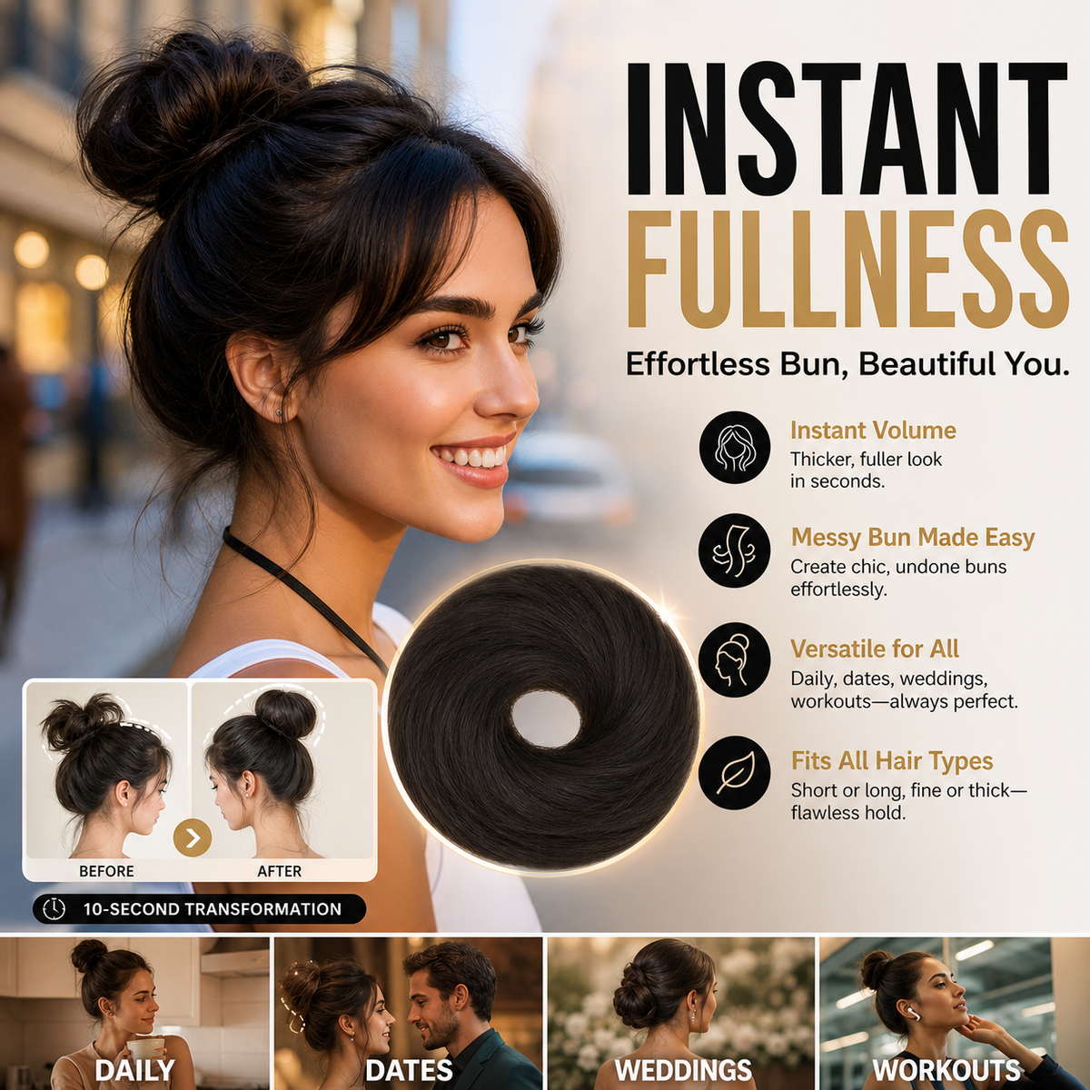 🎀Buy 2 Get 1 Free🔥Instant Color Hair Bun Extension – Voluminous Hair Scrunchie