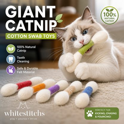 😺BORED CAT? FIX IT FAST!😺 Interactive Swab Toy – Premium Catnip, Durable Felt, Dental Care – Kicks, Chases & Pounces! 🐾