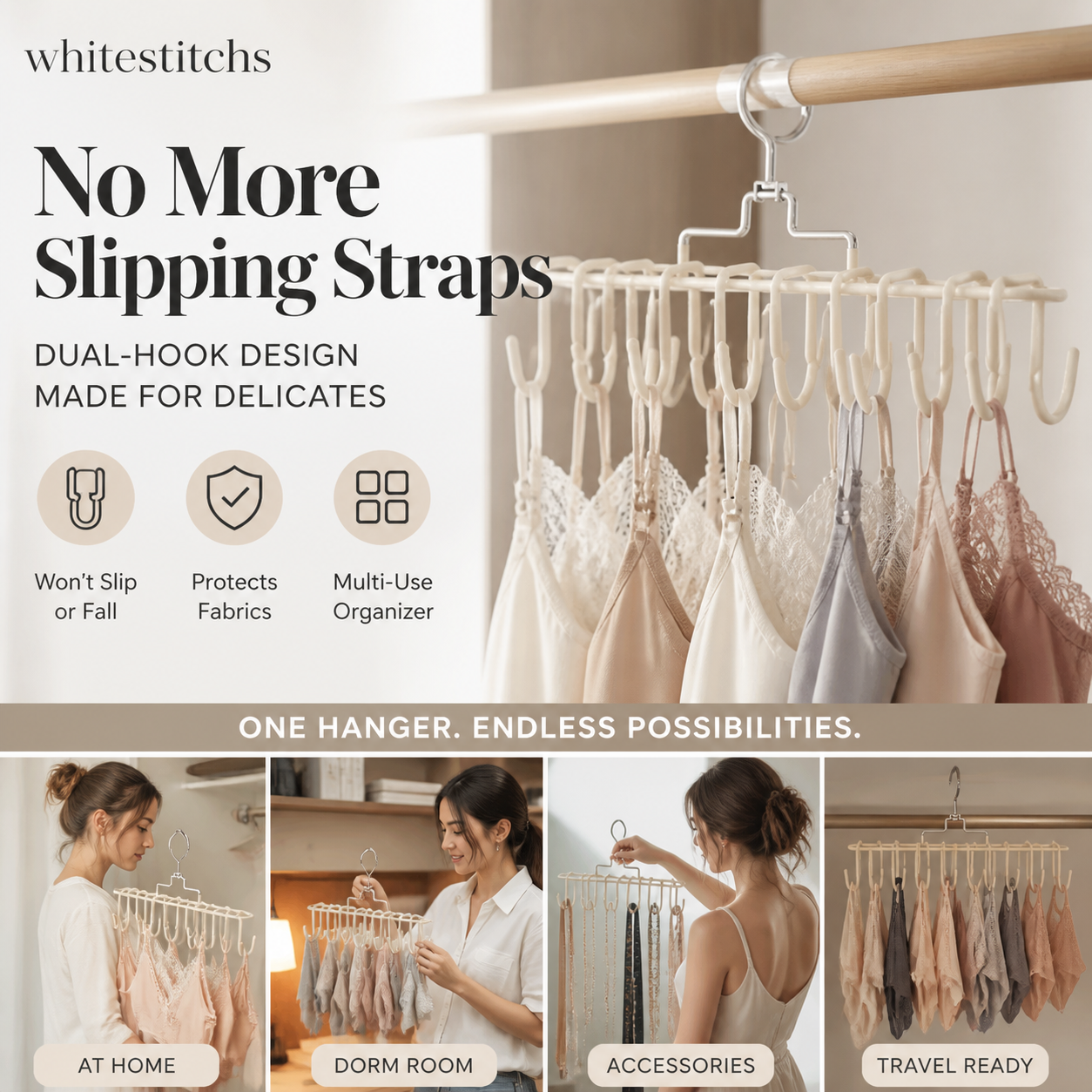📢📢50% OFF !! ⏰Appendiabiti per Lingerie con Spalline — Supporto Multifunzionale a Doppio Gancio per Camisole