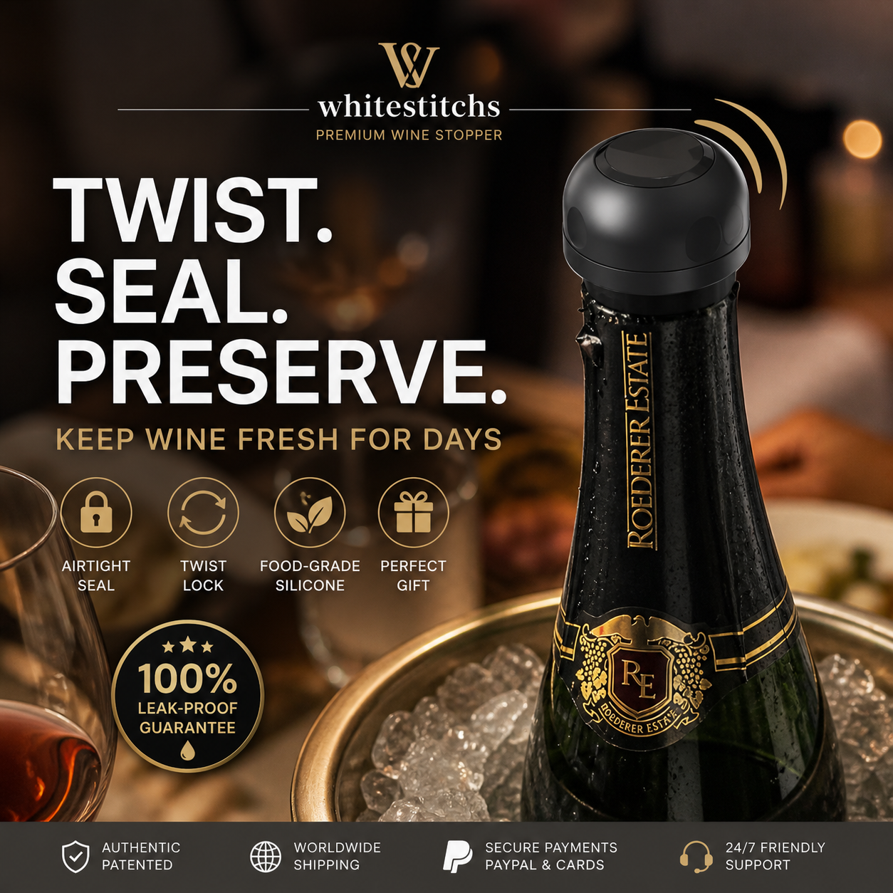 🍾 Twist-Lock Wine and Champagne Bottle Stoppers