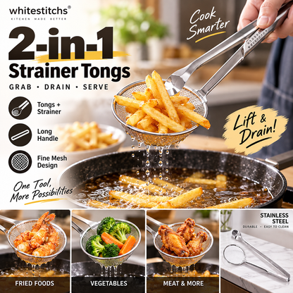 🍳 LIMITED-TIME BOGO 🍃 2-in-1 Stainless Steel Strainer Clamp — Fine Mesh Filter & Tong, Oil Drain