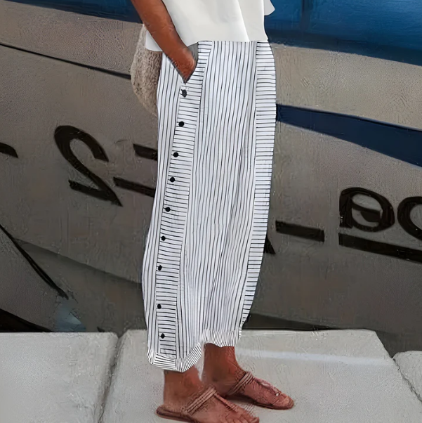 👖 50% OFF NOW! 🌿 Fashion Loose Blue Striped Pants – Practical Side Pockets, Slimming Fit & Perfect for Spring Days 🌸