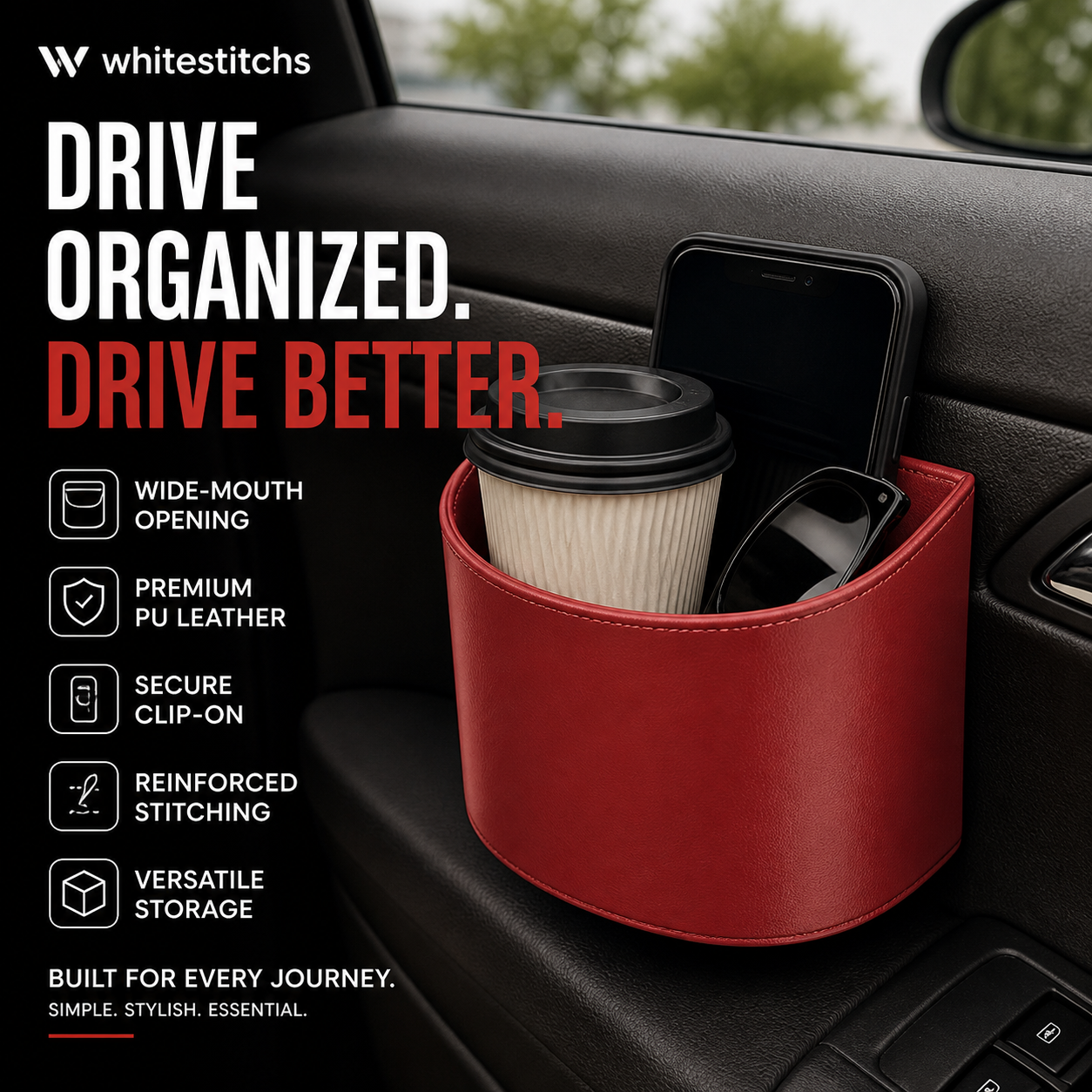 🥳2026 HOT SALE🥳💞50K+ SOLD!🚗🧺 53% OFF! Leather Car Door Cup Holder – Wide‑mouth opening, easy reach for drinks & phone. Clip‑on secure fit. PU leather, tough & stylish. 🛡️✨