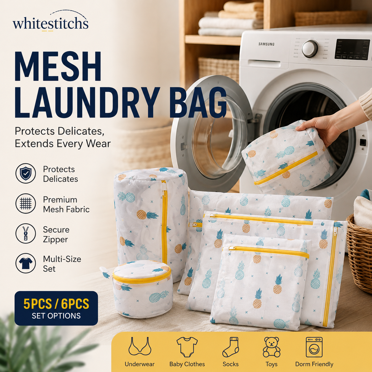 📢📢50% OFF !! ⏰【Set of 5/6 Pieces】Laundry Bags Specially Designed For Washing Machines