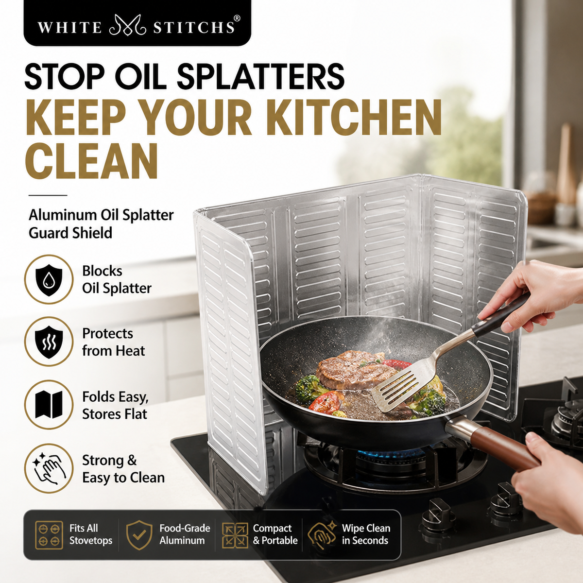 ⭐DON'T MISS 50% OFF!🍳🔥 Stop oil splatter before it hits your walls — this foldable shield catches grease, wipes clean in seconds, and stores flat. No scrubbing, no mess, no regrets. 🛡️