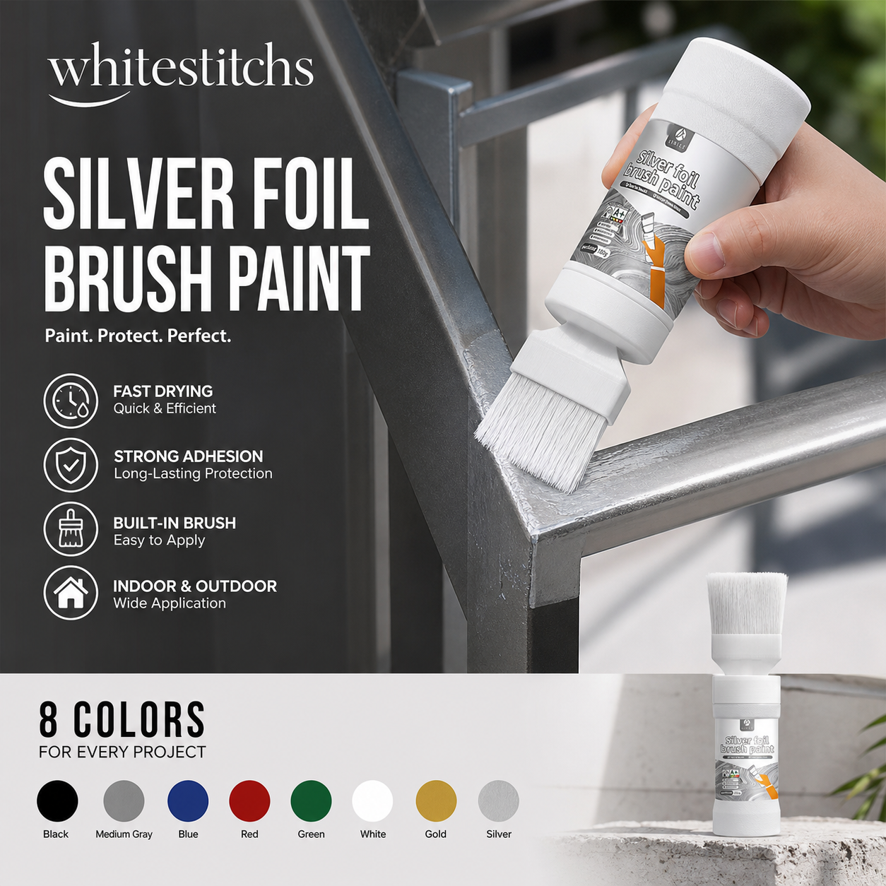 ⏰ LIMITED TIME 50% OFF! 🔥✨Water-Based Metallic Silver Paint with Built-in Brush