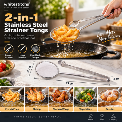 🍳 LIMITED-TIME BOGO 🍃 2-in-1 Stainless Steel Strainer Clamp — Fine Mesh Filter & Tong, Oil Drain