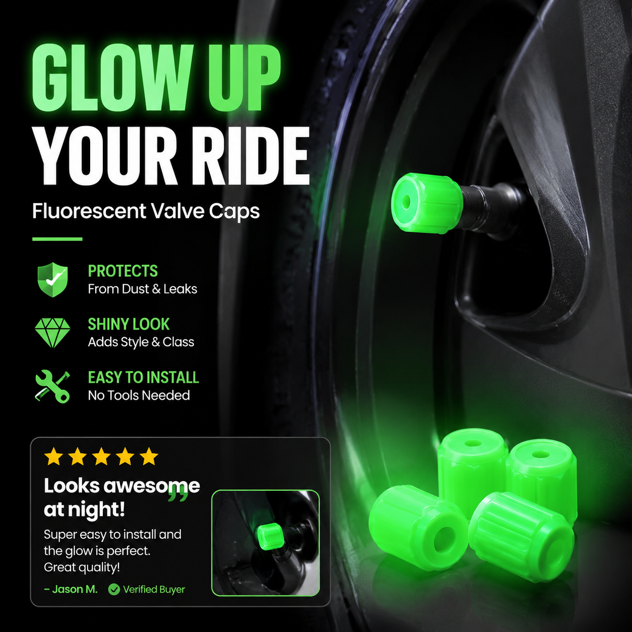 💥Glow-in-the-Dark Tire Valve Stems - Unique Auto Accessory