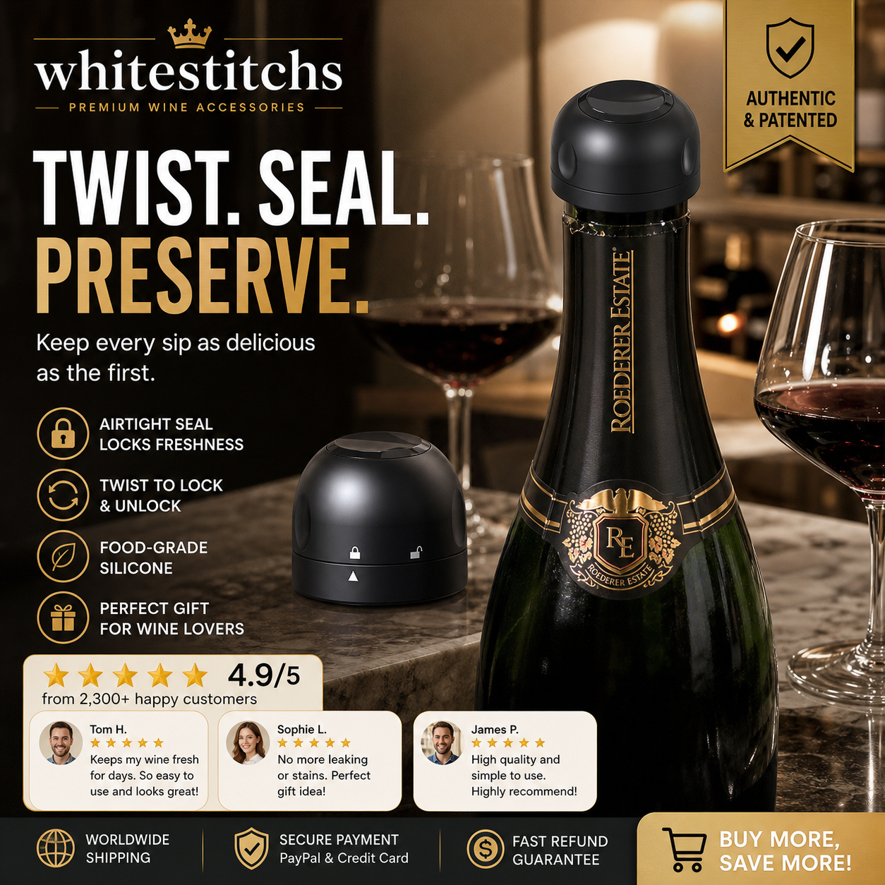 🍾 Twist-Lock Wine and Champagne Bottle Stoppers