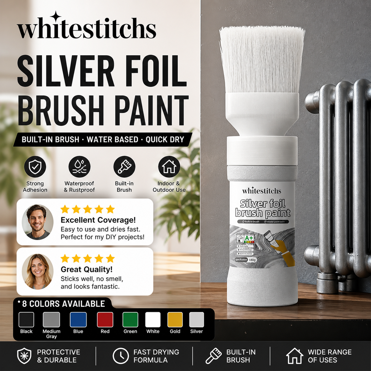 ⏰ LIMITED TIME 50% OFF! 🔥✨Water-Based Metallic Silver Paint with Built-in Brush