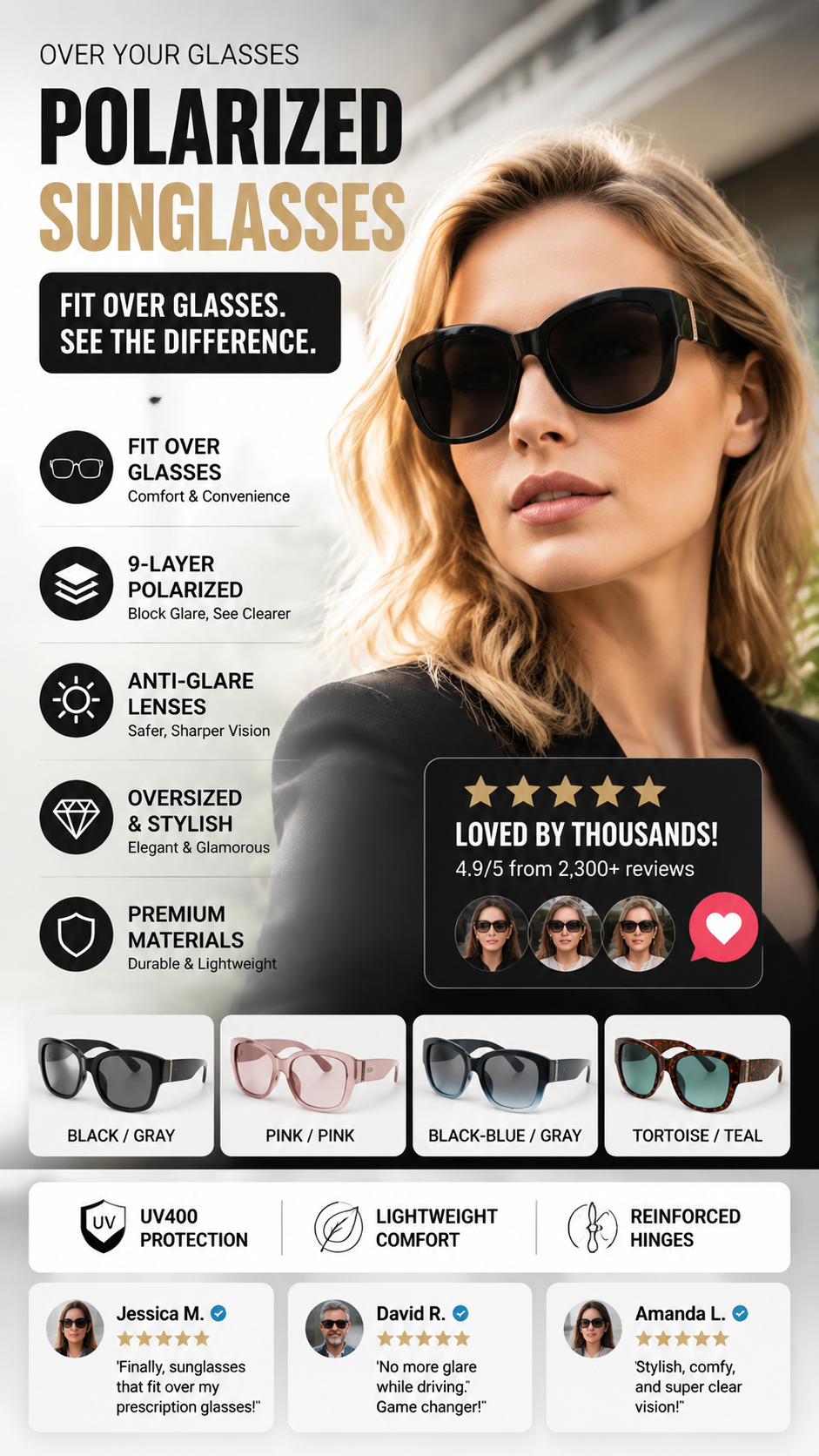🕶️👓 50% OFF! Attention, glasses wearers: these oversized sunglasses slide right over your own glasses and make you look like a movie star—no expensive clip-ons, no fiddling with lenses!