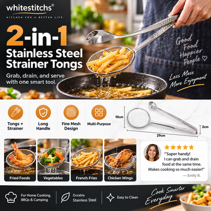 🍳 LIMITED-TIME BOGO 🍃 2-in-1 Stainless Steel Strainer Clamp — Fine Mesh Filter & Tong, Oil Drain