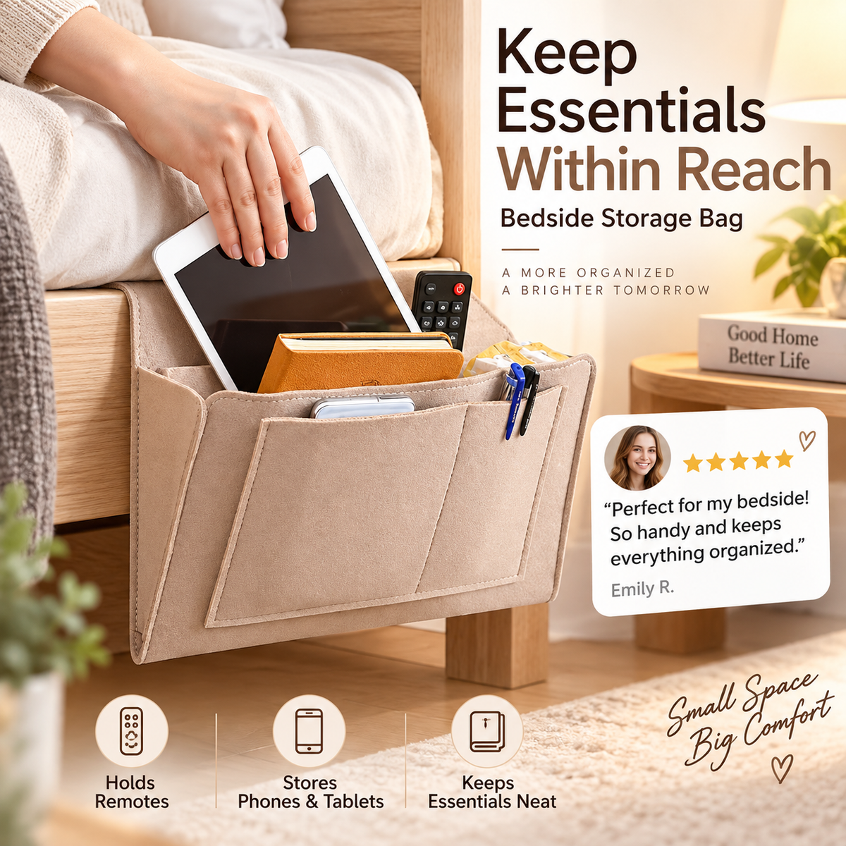 🛏️ Save 50%! 🧺 Bedside Hanging Caddy – Multi‑pocket felt organizer for dorm & bunk ✨