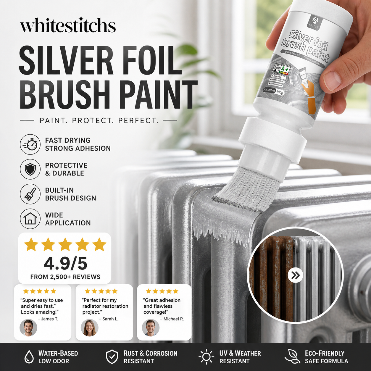 ⏰ LIMITED TIME 50% OFF! 🔥✨Water-Based Metallic Silver Paint with Built-in Brush