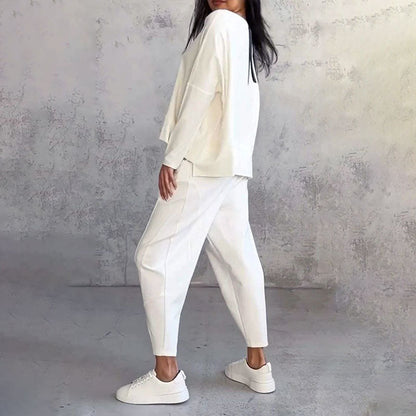 💎 55% OFF! 💎 Round-Neck Long-Sleeve Top & Pants Set – Wrinkle-Free, Breathable & Effortlessly Stylish 👚👖