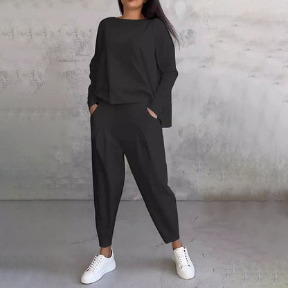 💎 55% OFF! 💎 Round-Neck Long-Sleeve Top & Pants Set – Wrinkle-Free, Breathable & Effortlessly Stylish 👚👖
