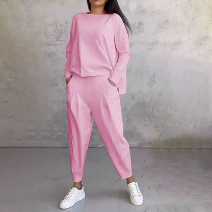 💎 55% OFF! 💎 Round-Neck Long-Sleeve Top & Pants Set – Wrinkle-Free, Breathable & Effortlessly Stylish 👚👖
