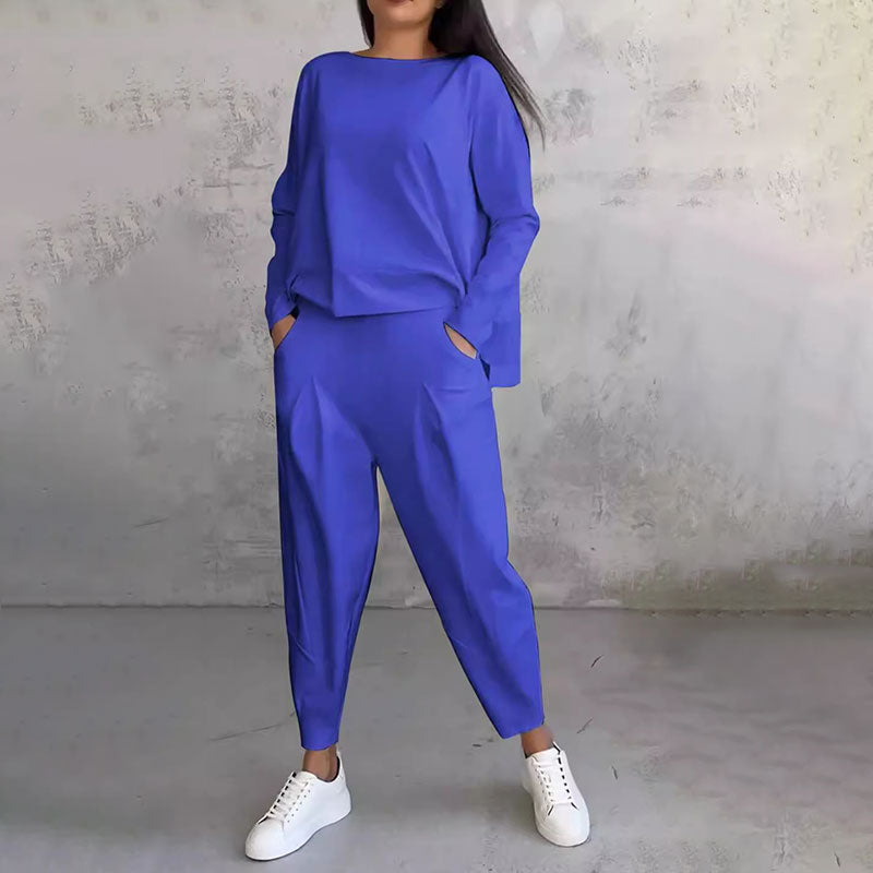 💎 55% OFF! 💎 Round-Neck Long-Sleeve Top & Pants Set – Wrinkle-Free, Breathable & Effortlessly Stylish 👚👖