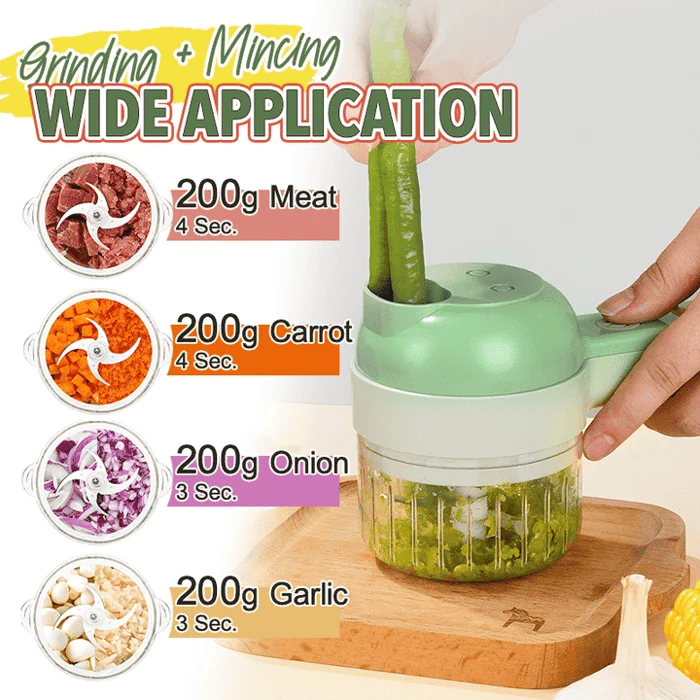 🔥Hot Sale 50% OFF🔥 4-in-1 Cordless Veggie Cutter Set – USB Rechargeable, for Garlic Ginger Chili 🧄