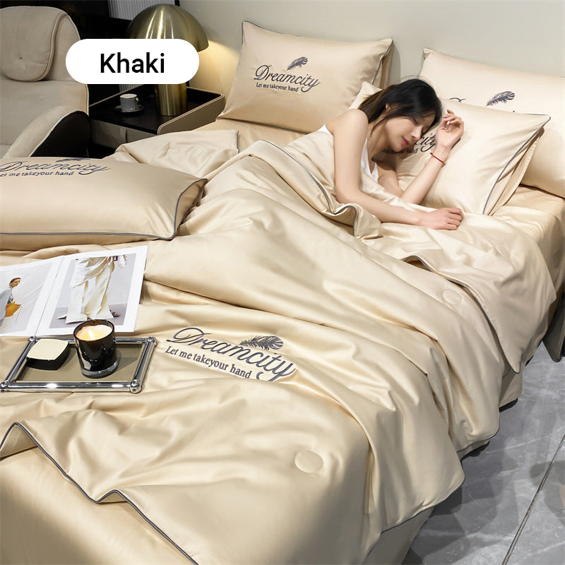 ⏳Time-Limited Special⏰Summer Simple Ice Silk Quilt❄️ Ultra Cool Anti-Sweat Thin Quilt, Machine Washable Bedding