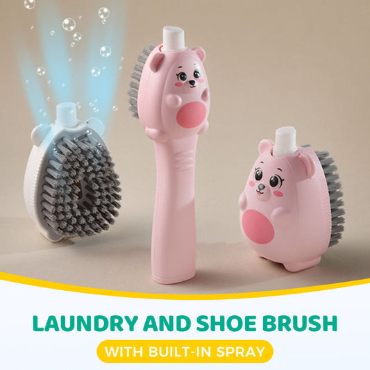 Laundry and Shoe Brush with Built-in Spray