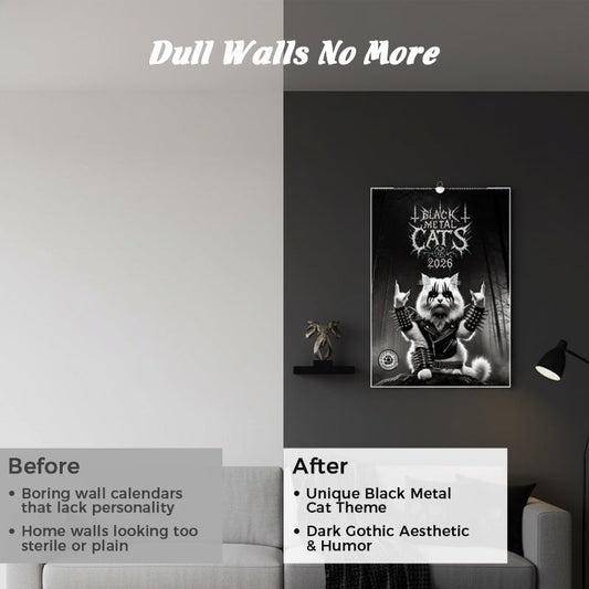 🐱 2026 Black Metal Cat Calendar – Edgy Decor That Tells Time in Style ⏳