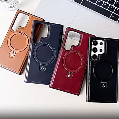 Artificial Leather Phone Case with Magnetic Folding Stand for Samsung