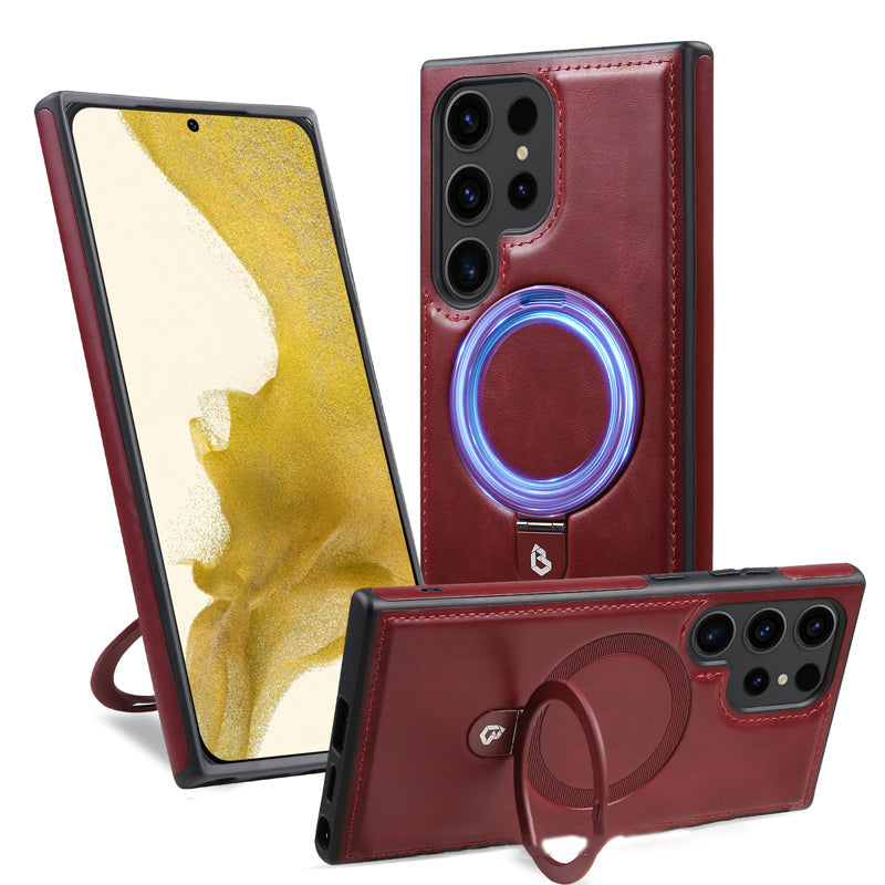 Artificial Leather Phone Case with Magnetic Folding Stand for Samsung