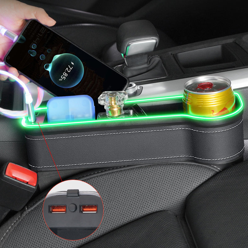 Car Seat Gap Filler with Ambient Light & USB – Organize, Illuminate, Charge