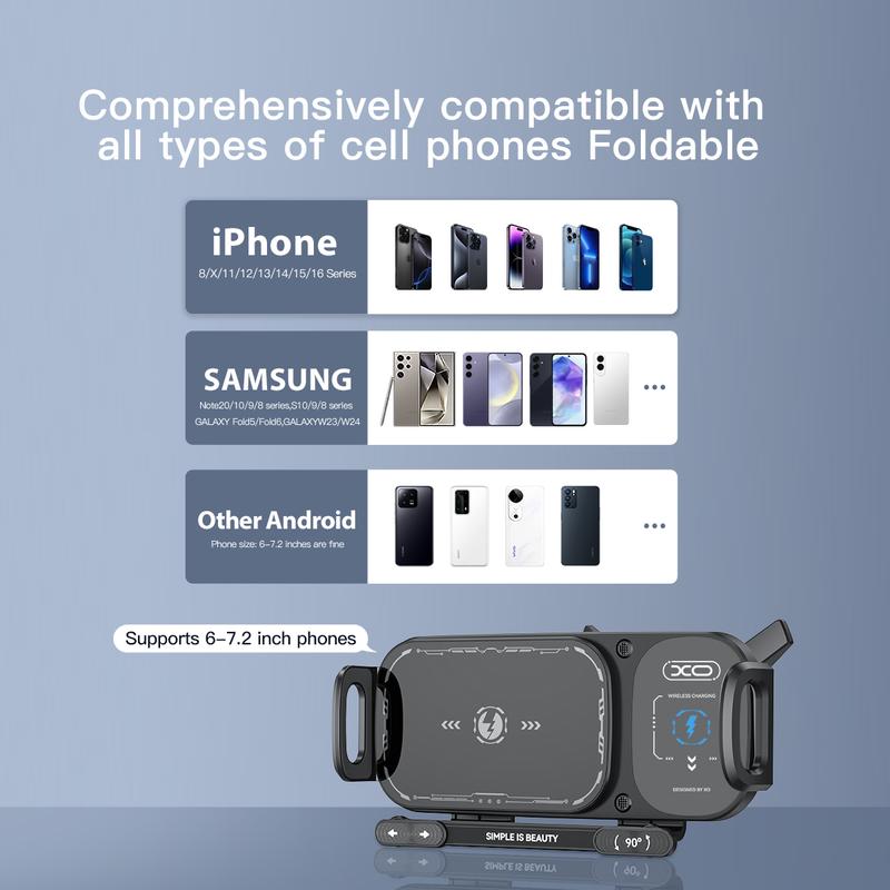 ✨⚡15W Wireless Fast-Charging Car Phone Mount for Foldable & Regular Smartphones📱